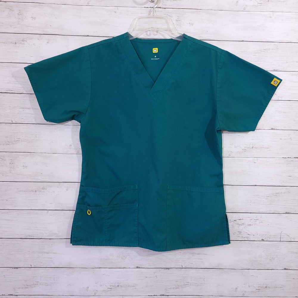 Wink Womens Size Small Green V Neck Scrub Top Short Sleeve Medical Uniform
